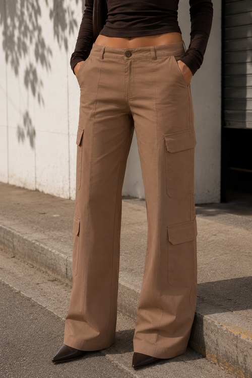 CALÇA SARJA CARGO RECORTE COS ELASTICO