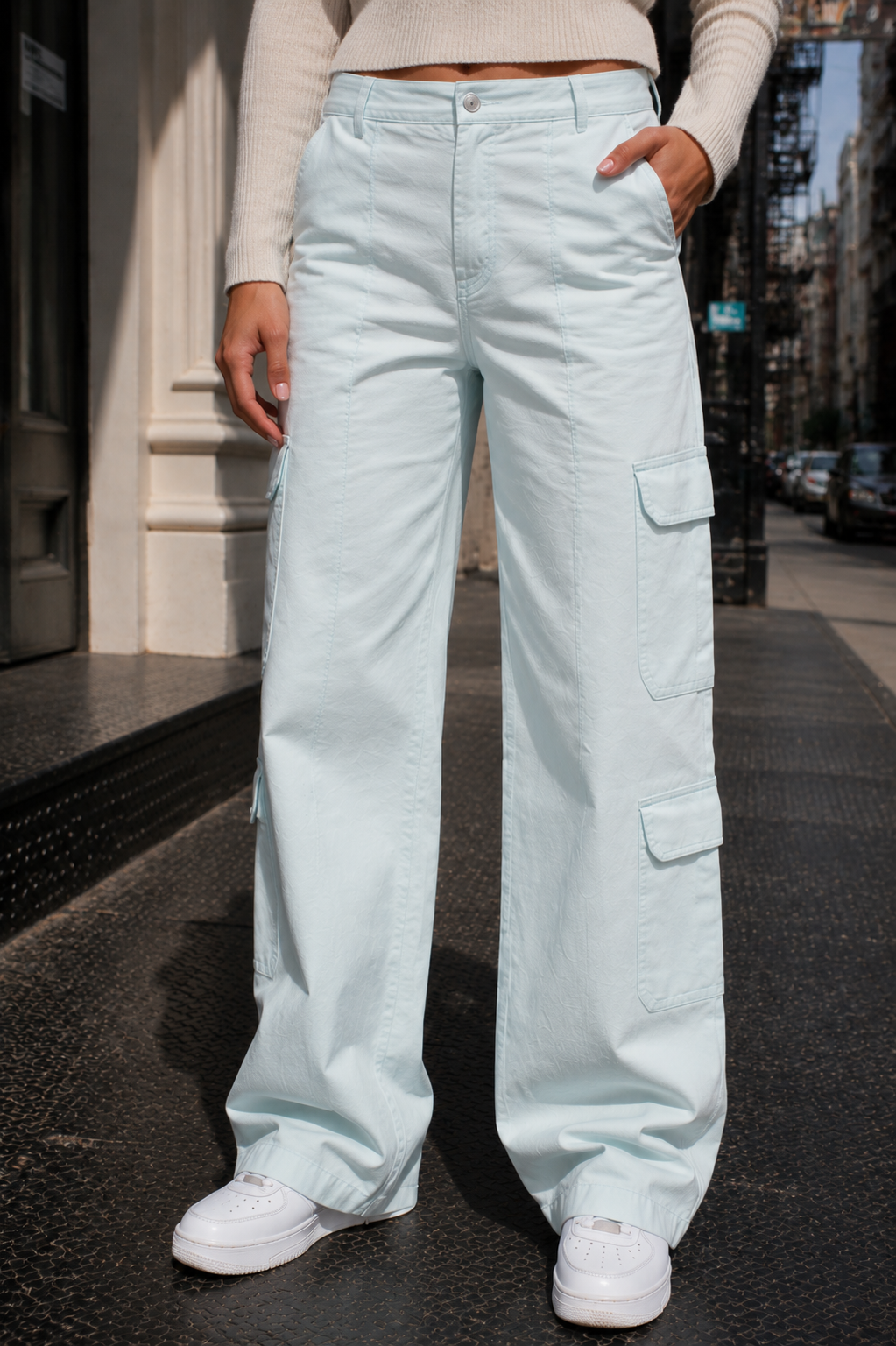 CALÇA SARJA CARGO RECORTE COS ELASTICO