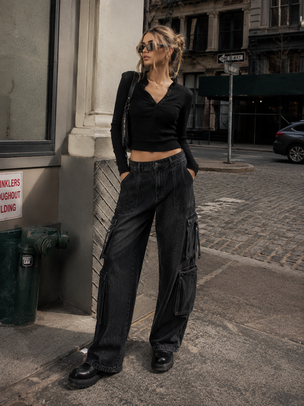 CALÇA JEANS BAGGY MULTIPOCKETS BLACK
