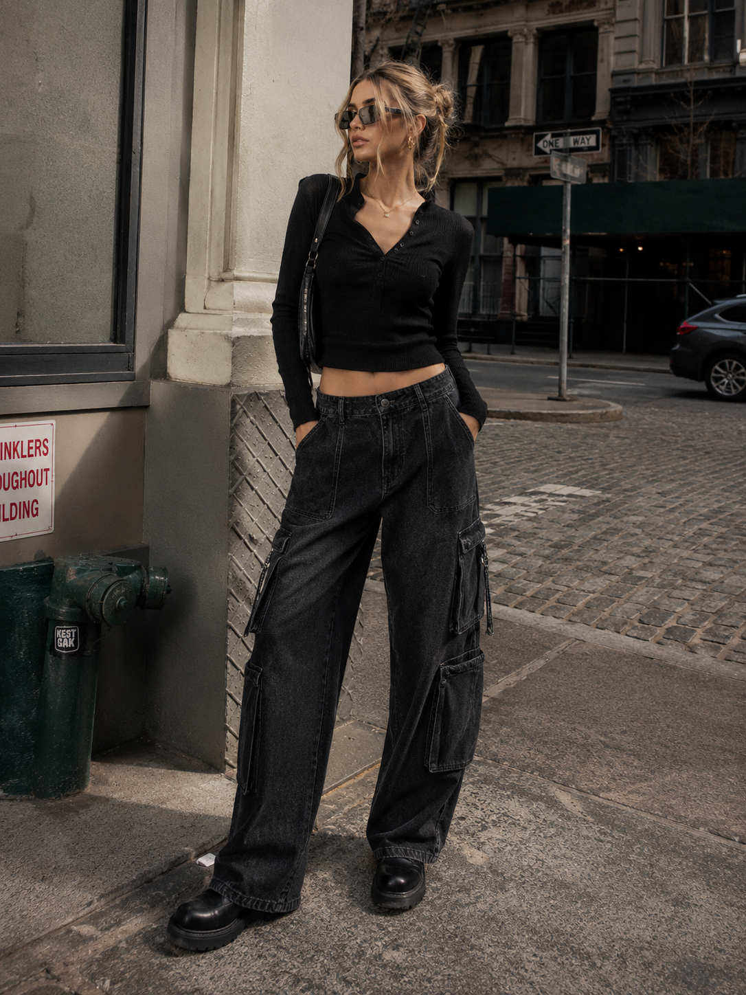 CALÇA JEANS BAGGY MULTIPOCKETS BLACK
