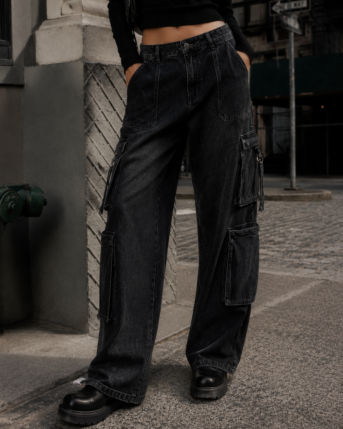 CALÇA JEANS BAGGY MULTIPOCKETS BLACK