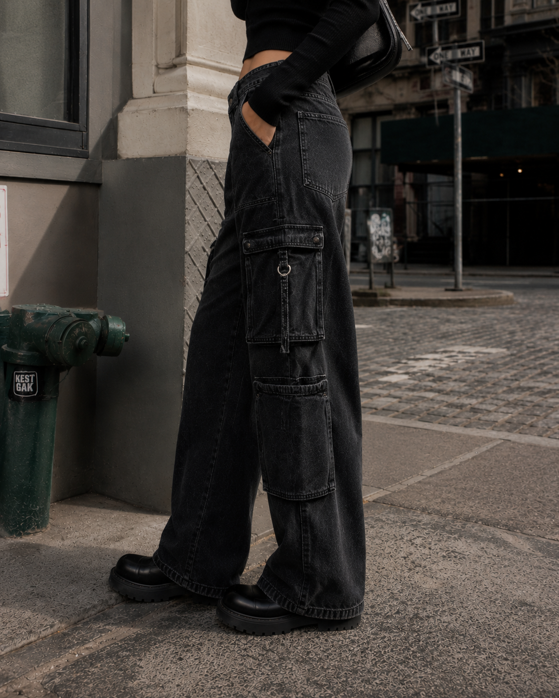 CALÇA JEANS BAGGY MULTIPOCKETS BLACK