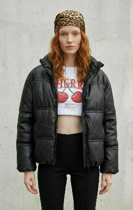 JAQUETA PUFFER COURO OVERSIZED CAPUZ